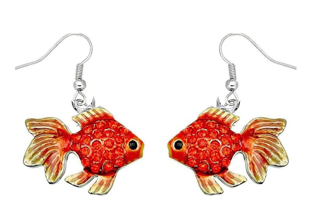 DianaL Boutique Silvertone Rhodium Plated Beautiful Tropical Fish Goldfish Earrings