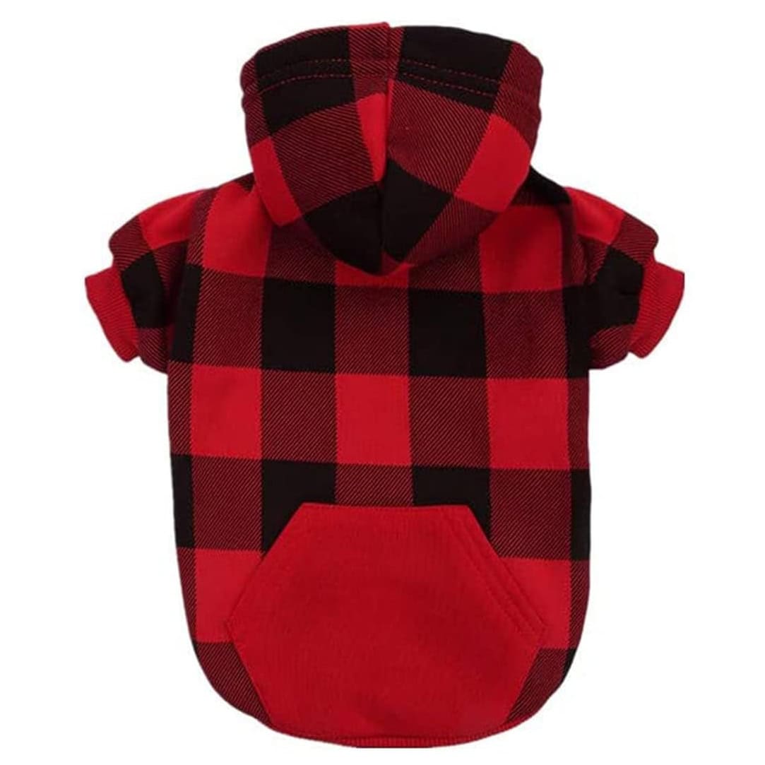 Plaid Dog Hoodie Pet Clothes Sweaters with Hat Red