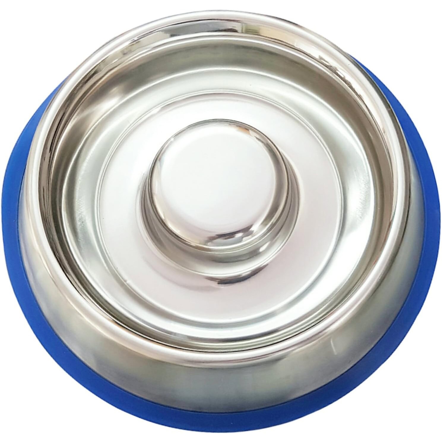 Mr. Peanut's Stainless Steel Interactive Slow Feed Dog Bowl with a Blue Silicone Base