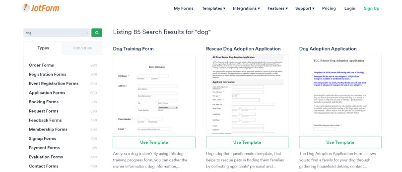 Jot Form Dog Templates