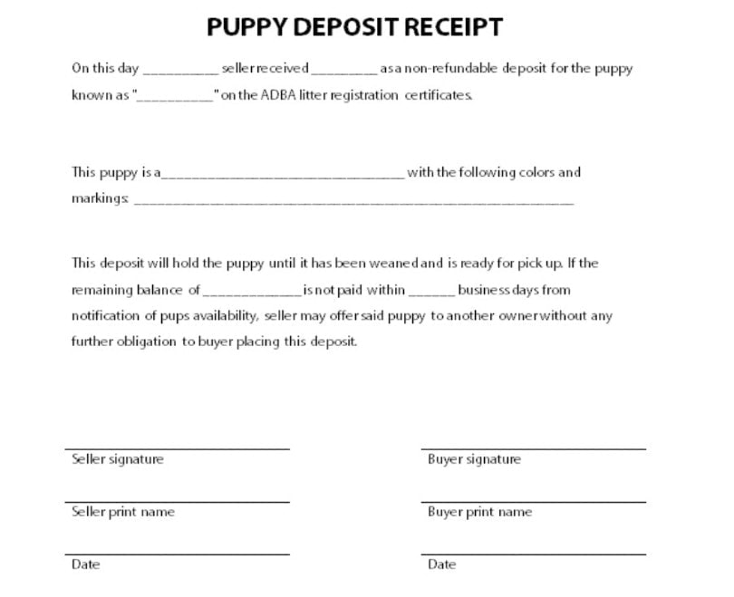 Receipt Template Puppy Deposit Receipt