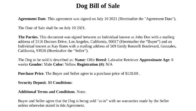 Word Templates Online Puppy Bill of Sale Form