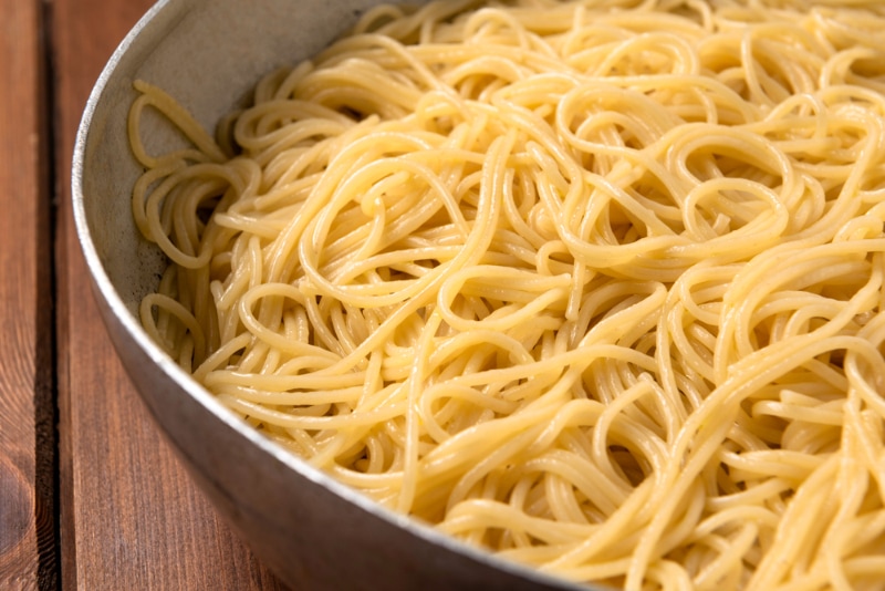 pan with delicious spaghetti noodles