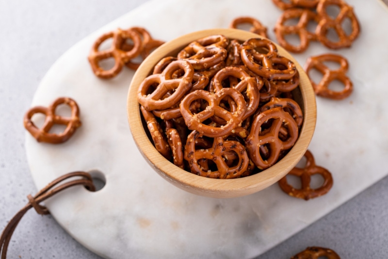 pretzels in a wooden bowl