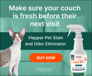 A cat next to a Hepper product